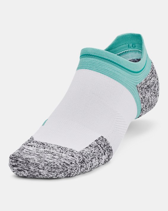 Unisex UA ArmourDry™ Run Cushion No Show Tab Socks in White image number 1